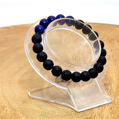 BRACELETS À ÉLASTIQUES EN PIERRES DE LAVE + LAPIS LAZULI - 2 TAILLES AU CHOIX - BIJOUX ARTISANAUX, UNIQUES & ORIGINAUX