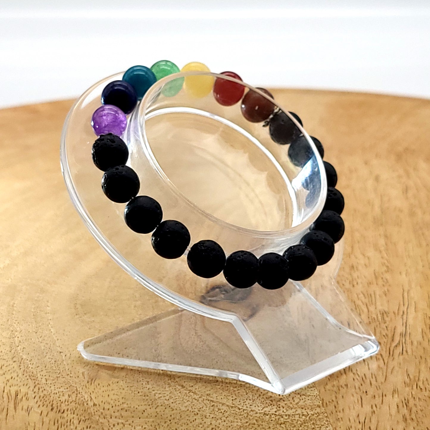 BRACELETS À ÉLASTIQUES EN PIERRES DE LAVE + 7 CHAKRAS - 2 TAILLES AU CHOIX - BIJOUX ARTISANAUX, UNIQUES & ORIGINAUX