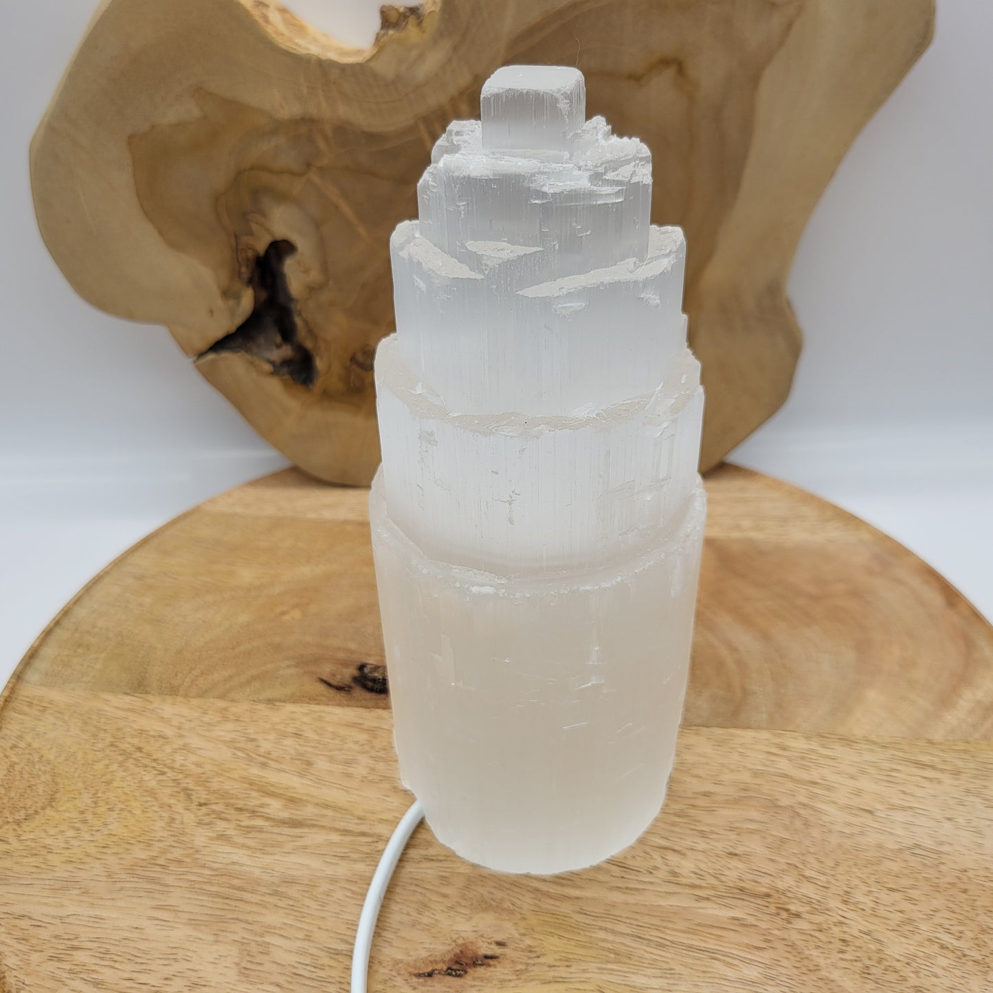 GRANDE LAMPE N°137 TOUR A ÉTAGES EN PIERRE SÉLÉNITE - UNIQUE, ORIGINALE & ARTISANALE