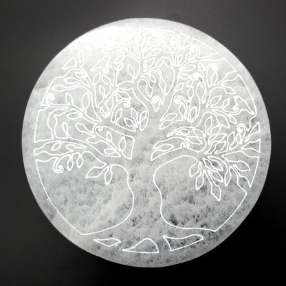 PLAQUE EN SÉLÉNITE GRAVÉE ARBRE DE VIE - STATION DE RECHARGE - UNIQUE, ORIGINALE & ARTISANALE