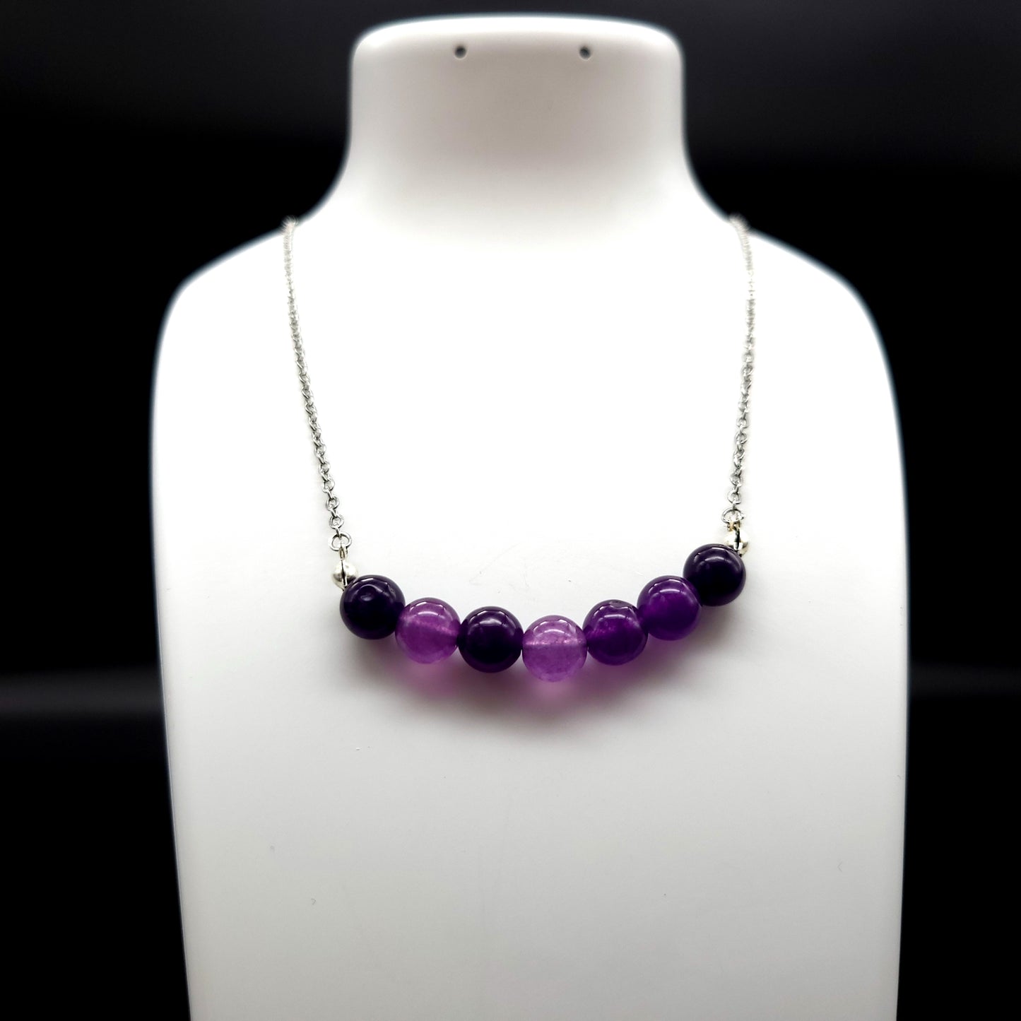 COLLIER DE 7 PERLES EN PIERRE AMÉTHYSTE - BIJOU ARTISANAL, UNIQUE & ORIGINAL