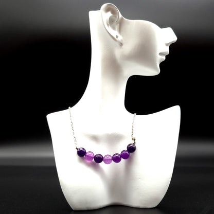 COLLIER DE 7 PERLES EN PIERRE AMÉTHYSTE - BIJOU ARTISANAL, UNIQUE & ORIGINAL