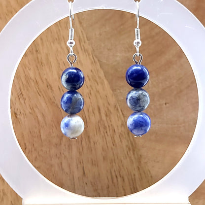 3 MODÈLES DE BOUCLES D'OREILLES EN PIERRE DE SODALITE - BIJOUX ARTISANAUX, UNIQUES & ORIGINAUX