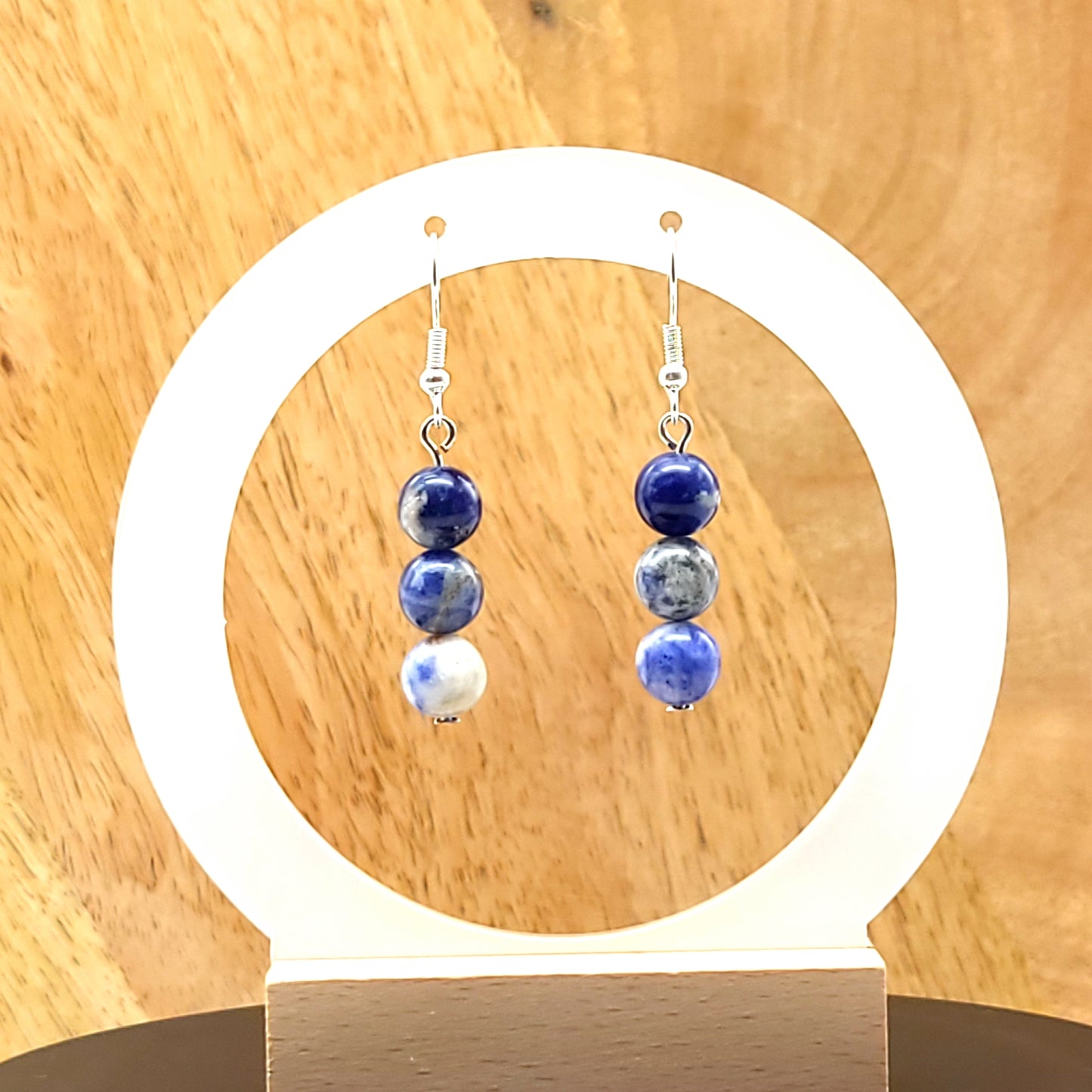 3 MODÈLES DE BOUCLES D'OREILLES EN PIERRE DE SODALITE - BIJOUX ARTISANAUX, UNIQUES & ORIGINAUX