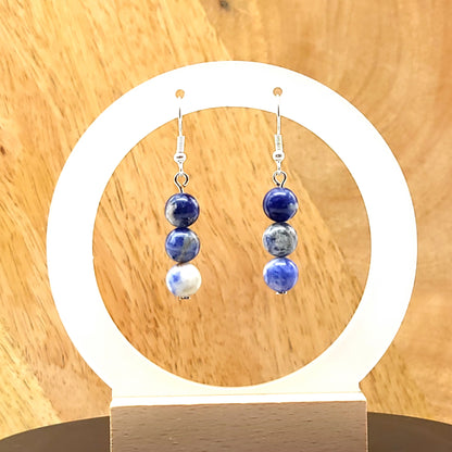 3 MODÈLES DE BOUCLES D'OREILLES EN PIERRE DE SODALITE - BIJOUX ARTISANAUX, UNIQUES & ORIGINAUX