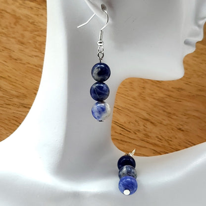 3 MODÈLES DE BOUCLES D'OREILLES EN PIERRE DE SODALITE - BIJOUX ARTISANAUX, UNIQUES & ORIGINAUX