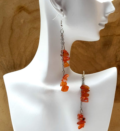 4 MODÈLES DE BOUCLES D'OREILLES EN PIERRE AGATE ORANGE - BIJOUX ARTISANAUX, UNIQUES & ORIGINAUX