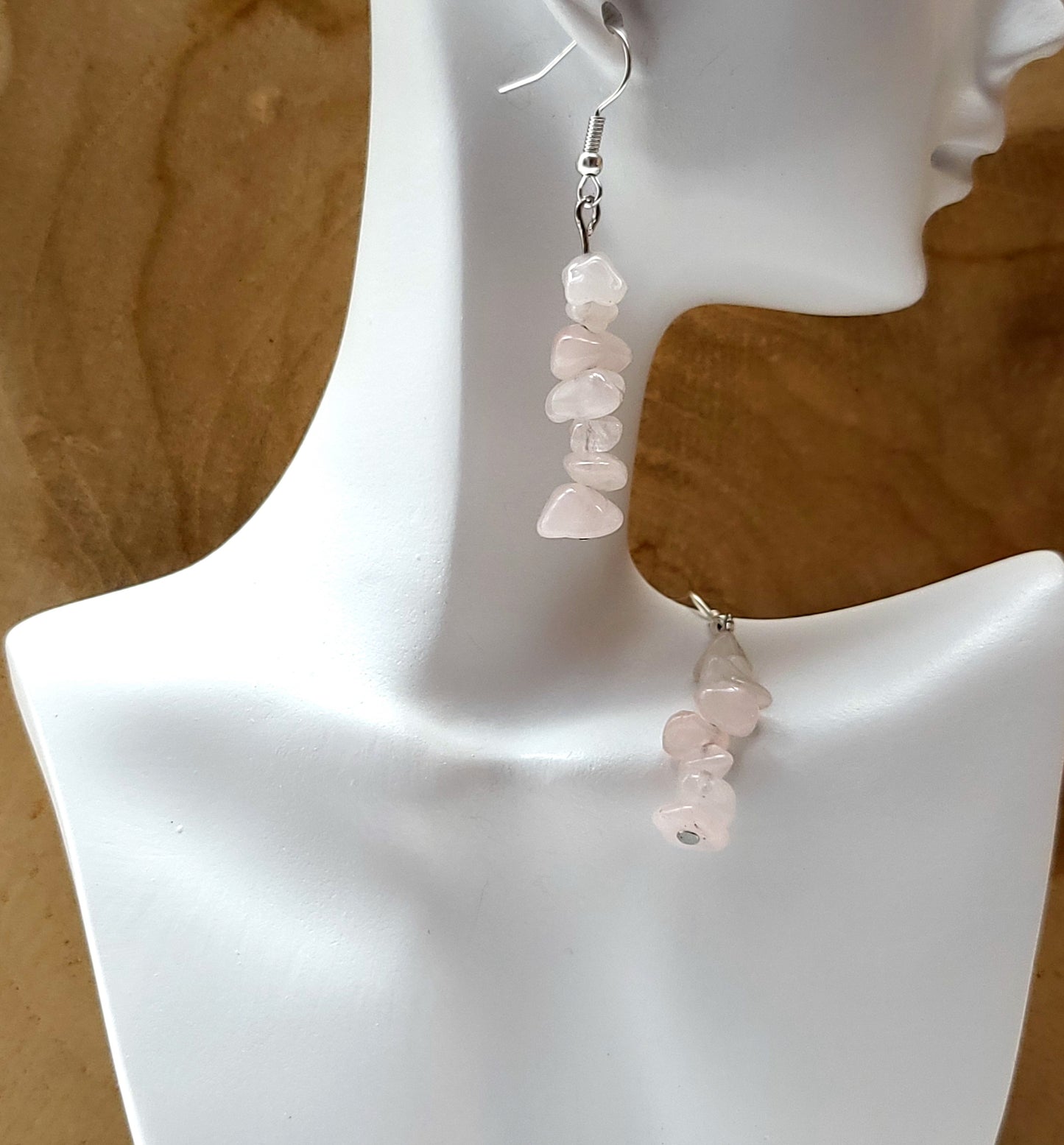 4 MODÈLES DE BOUCLES D'OREILLES EN PIERRE DE QUARTZ ROSE - BIJOUX ARTISANAUX, UNIQUES & ORIGINAUX