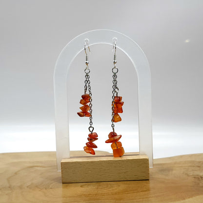 4 MODÈLES DE BOUCLES D'OREILLES EN PIERRE AGATE ORANGE - BIJOUX ARTISANAUX, UNIQUES & ORIGINAUX