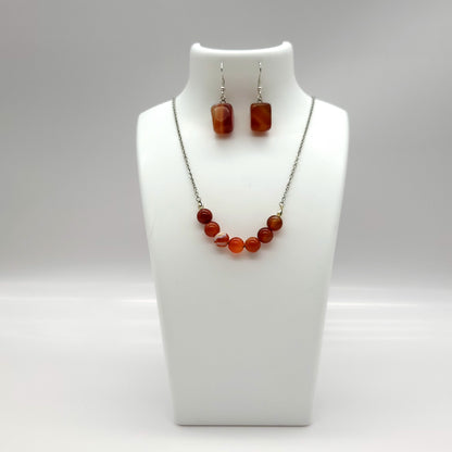 2 PARURES EN PIERRE AGATE ORANGE : COLLIER 7 PERLES OU PENDENTIF + BOUCLES D’OREILLES - BIJOUX ARTISANAUX, UNIQUES & ORIGINAUX