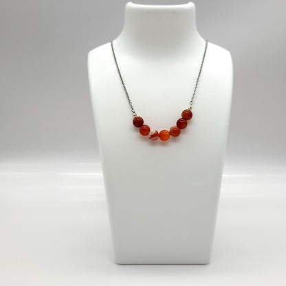 COLLIER DE 7 PERLES EN PIERRE AGATE ORANGE - BIJOU ARTISANAL, UNIQUE & ORIGINAL