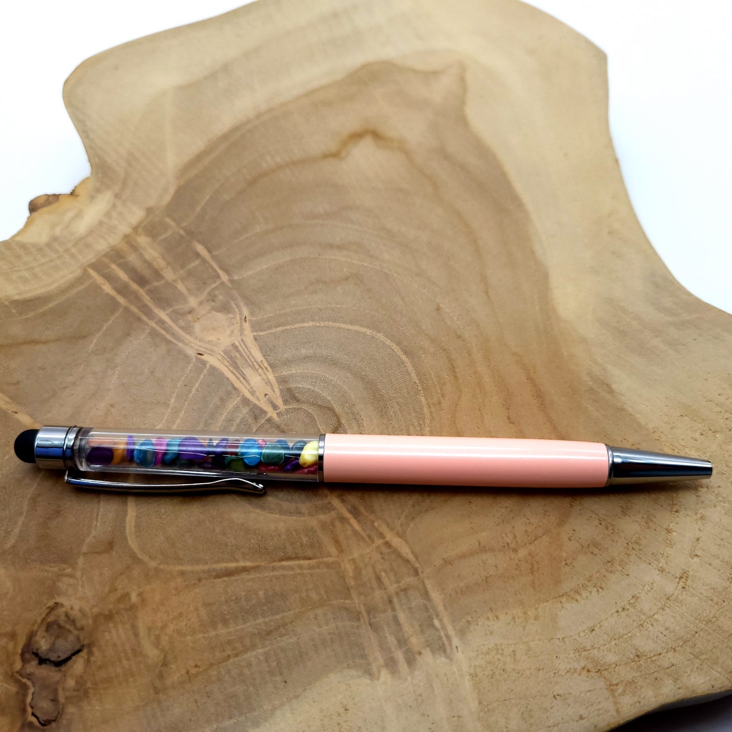 DIVERS STYLOS à BILLES EN PIERRES SEMI-PRÉCIEUSES (base métal argentée) - COULEURS & PIERRES AU CHOIX