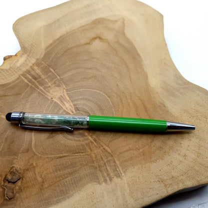 DIVERS STYLOS à BILLES EN PIERRES SEMI-PRÉCIEUSES (base métal argentée) - COULEURS & PIERRES AU CHOIX