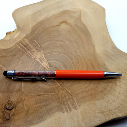 DIVERS STYLOS à BILLES EN PIERRES SEMI-PRÉCIEUSES (base métal argentée) - COULEURS & PIERRES AU CHOIX