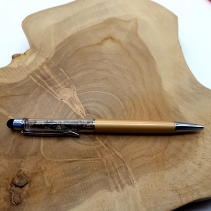 DIVERS STYLOS à BILLES EN PIERRES SEMI-PRÉCIEUSES (base métal argentée) - COULEURS & PIERRES AU CHOIX