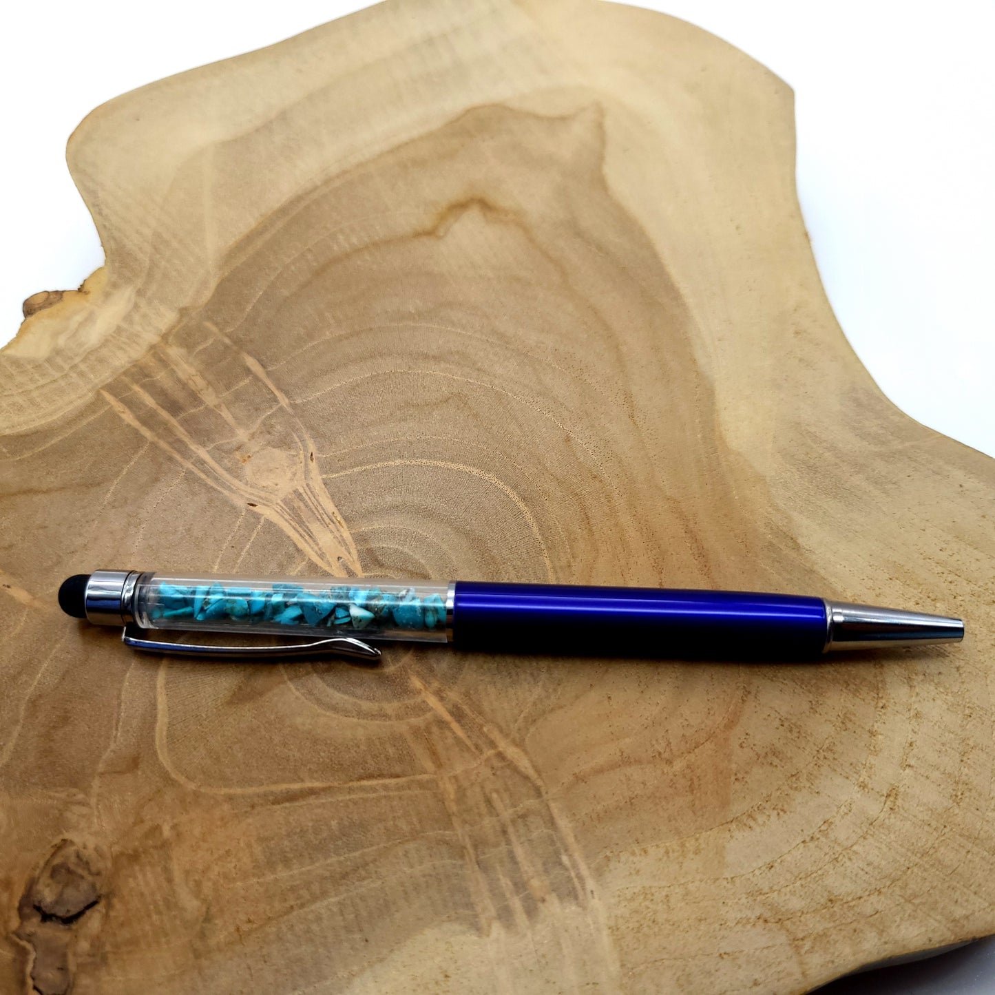 DIVERS STYLOS à BILLES EN PIERRES SEMI-PRÉCIEUSES (base métal argentée) - COULEURS & PIERRES AU CHOIX