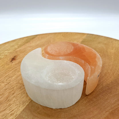 DOUBLE BOUGEOIRS YIN & YANG N°147 BICOLORES EN SELENITE - UNIQUE, ORIGINAL & ARTISANAL