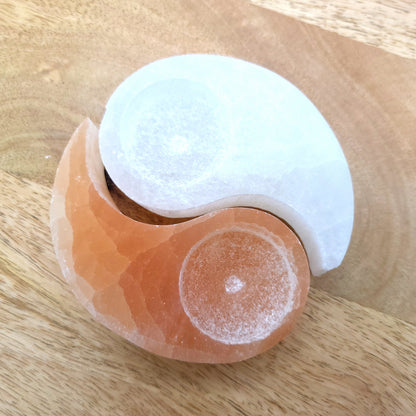 DOUBLE BOUGEOIRS YIN & YANG N°147 BICOLORES EN SELENITE - UNIQUE, ORIGINAL & ARTISANAL