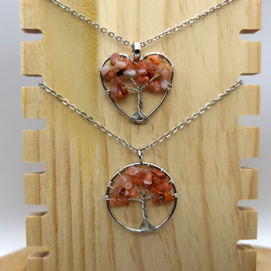 DIVERS COLLIERS + PENDENTIFS ARBRES DE VIE EN PIERRE AGATE ROUGE ORANGÉE - BIJOUX ARTISANAUX, UNIQUES & ORIGINAUX