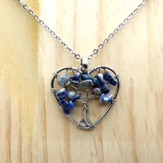 DIVERS COLLIERS + PENDENTIFS ARBRES DE VIE EN PIERRE DE SODALITE - BIJOUX ARTISANAUX, UNIQUES & ORIGINAUX