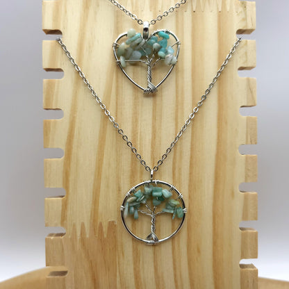 DIVERS COLLIERS + PENDENTIFS ARBRES DE VIE EN PIERRE AMAZONITE - BIJOUX ARTISANAUX, UNIQUES & ORIGINAUX