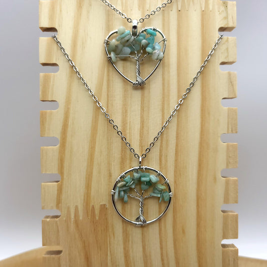 DIVERS COLLIERS + PENDENTIFS ARBRES DE VIE EN PIERRE AMAZONITE - BIJOUX ARTISANAUX, UNIQUES & ORIGINAUX