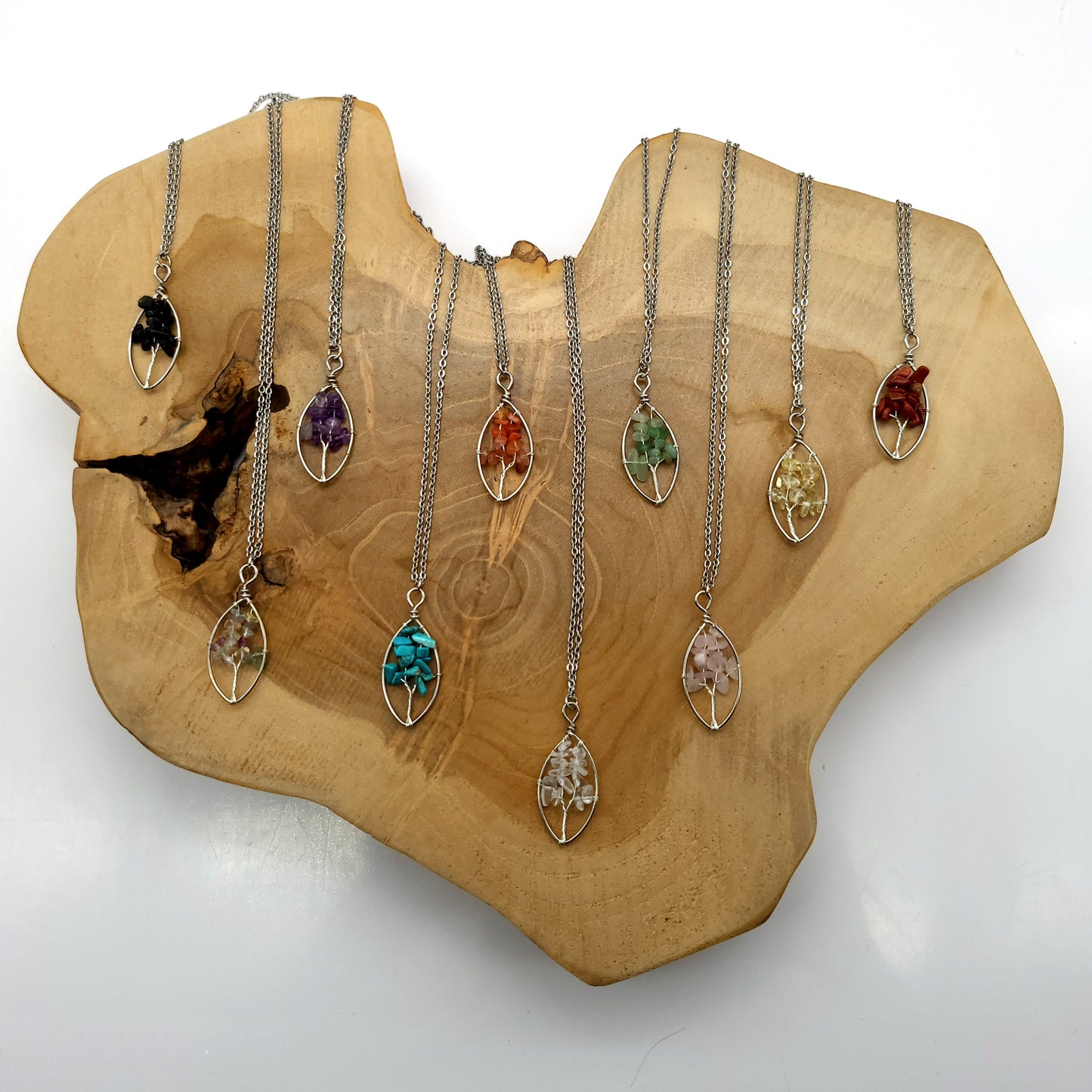 DIVERS COLLIERS + PENDENTIFS ARBRES DE VIE EN PIERRE AVENTURINE VERTE - BIJOUX ARTISANAUX, UNIQUES & ORIGINAUX