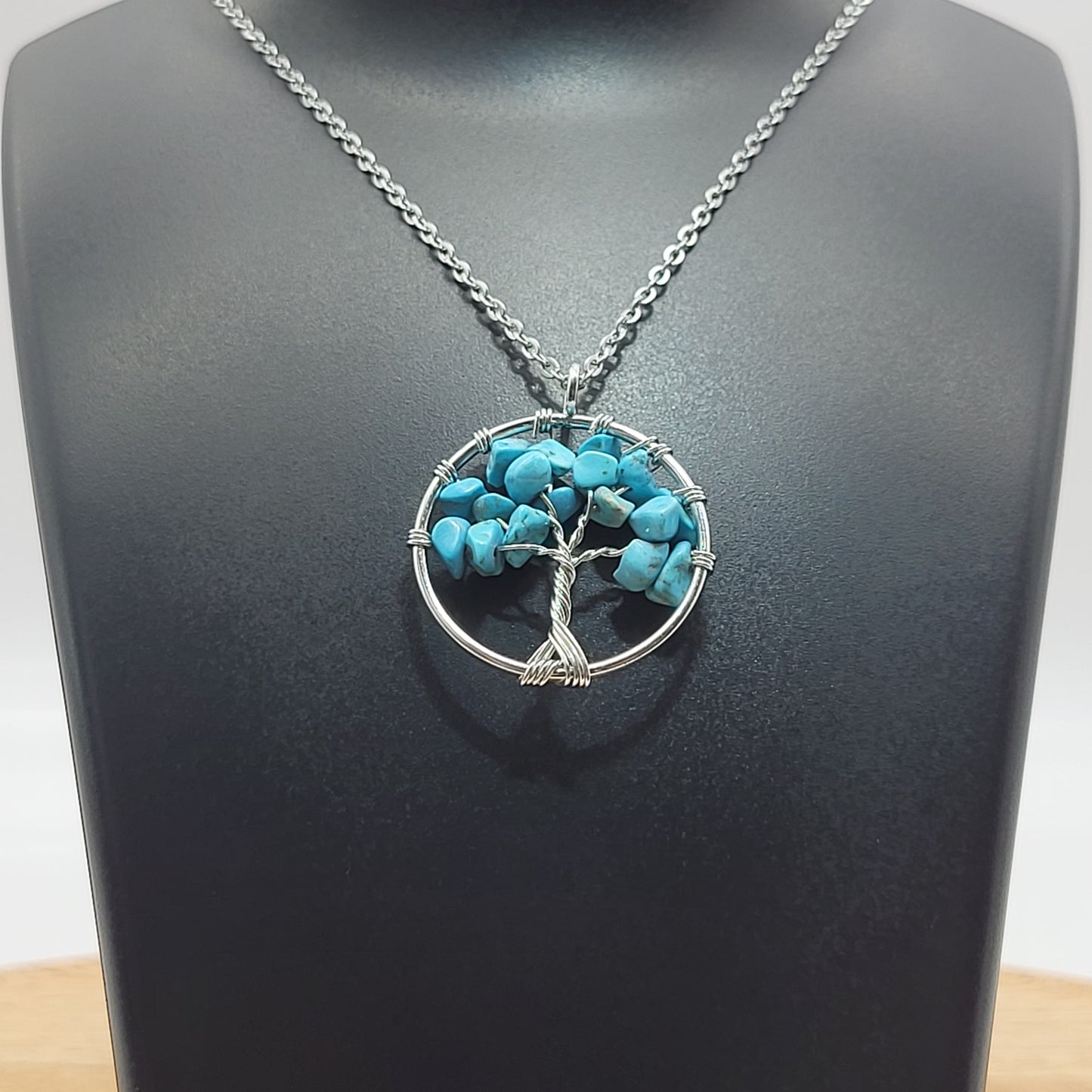 DIVERS COLLIERS + PENDENTIFS ARBRES DE VIE EN PIERRE DE TURQUOISE - BIJOUX ARTISANAUX, UNIQUES & ORIGINAUX