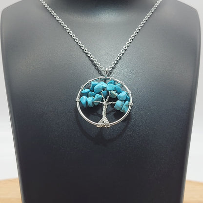DIVERS COLLIERS + PENDENTIFS ARBRES DE VIE EN PIERRE DE TURQUOISE - BIJOUX ARTISANAUX, UNIQUES & ORIGINAUX
