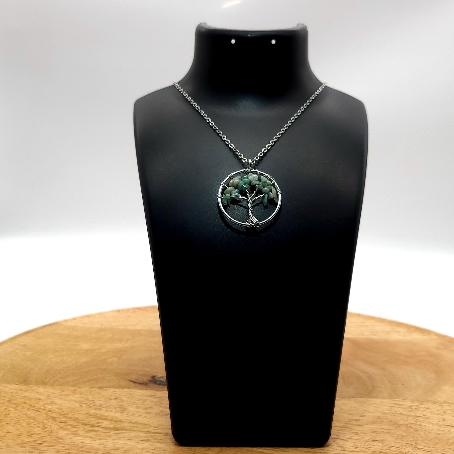 DIVERS COLLIERS + PENDENTIFS ARBRES DE VIE EN PIERRE AMAZONITE - BIJOUX ARTISANAUX, UNIQUES & ORIGINAUX