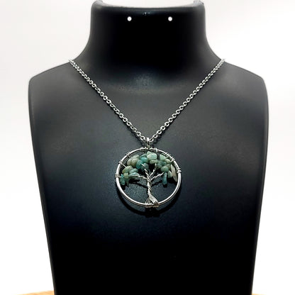 DIVERS COLLIERS + PENDENTIFS ARBRES DE VIE EN PIERRE AMAZONITE - BIJOUX ARTISANAUX, UNIQUES & ORIGINAUX