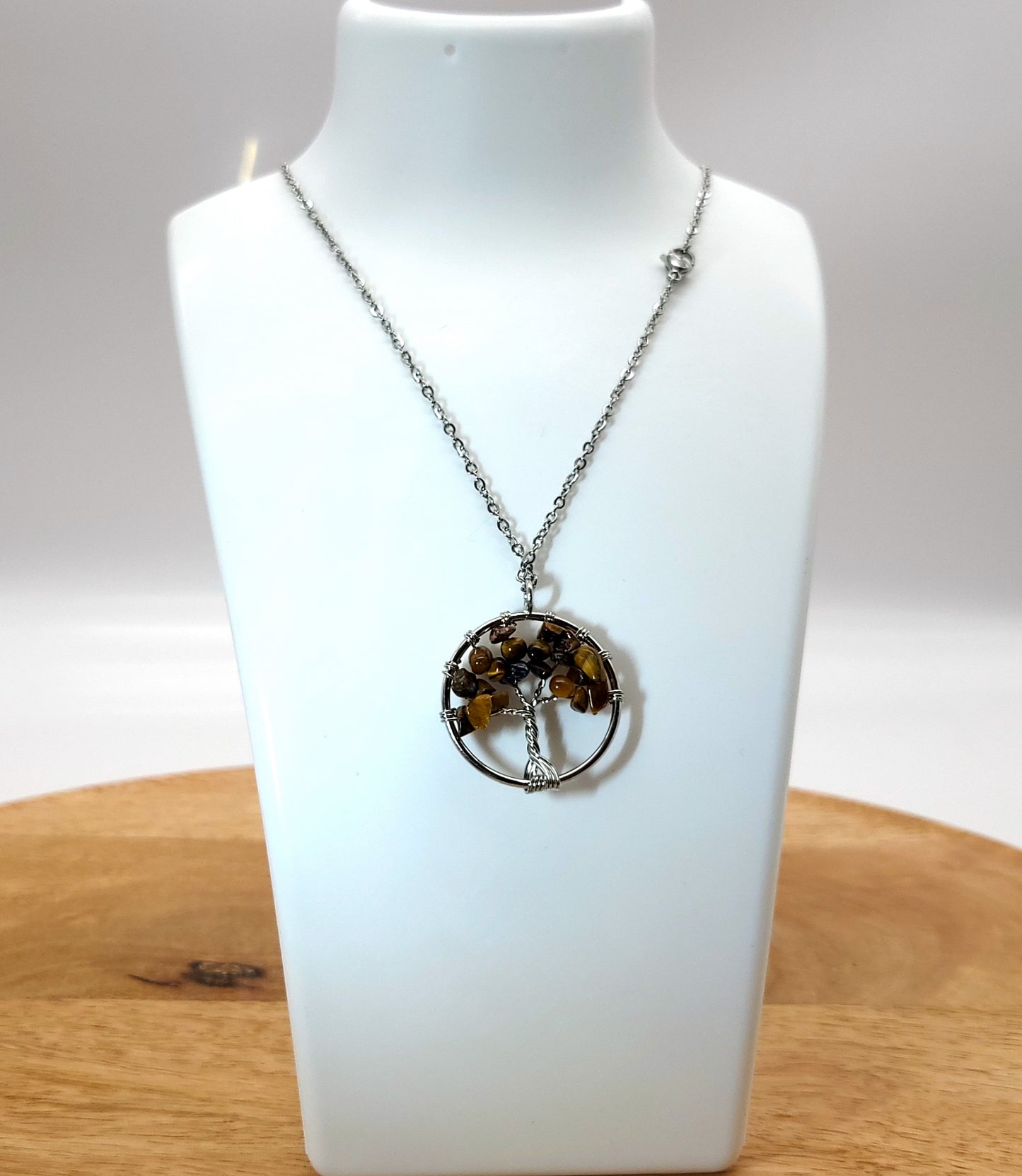 DIVERS COLLIERS + PENDENTIFS ARBRES DE VIE EN PIERRE OEIL DU TIGRE - BIJOUX ARTISANAUX, UNIQUES & ORIGINAUX