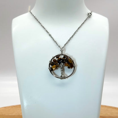 DIVERS COLLIERS + PENDENTIFS ARBRES DE VIE EN PIERRE OEIL DU TIGRE - BIJOUX ARTISANAUX, UNIQUES & ORIGINAUX