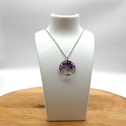 DIVERS COLLIERS + PENDENTIFS ARBRES DE VIE EN  PIERRE AMÉTHYSTE - BIJOUX ARTISANAUX, UNIQUES & ORIGINAUX