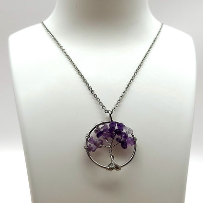 DIVERS COLLIERS + PENDENTIFS ARBRES DE VIE EN  PIERRE AMÉTHYSTE - BIJOUX ARTISANAUX, UNIQUES & ORIGINAUX