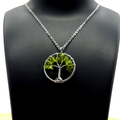 DIVERS COLLIERS + PENDENTIFS ARBRES DE VIE EN PIERRE DE PÉRIDOT - BIJOUX ARTISANAUX, UNIQUES & ORIGINAUX