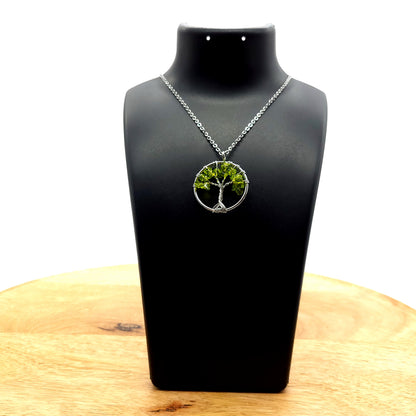 DIVERS COLLIERS + PENDENTIFS ARBRES DE VIE EN PIERRE DE PÉRIDOT - BIJOUX ARTISANAUX, UNIQUES & ORIGINAUX