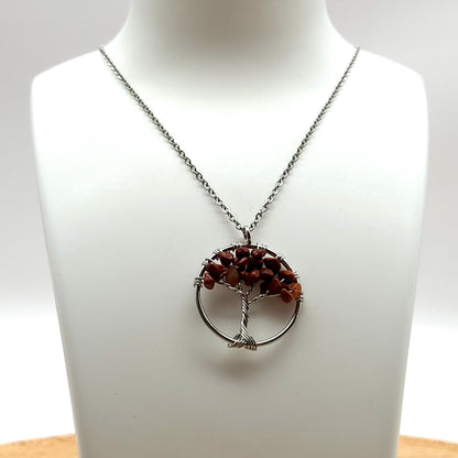 DIVERS COLLIERS + PENDENTIFS ARBRES DE VIE EN PIERRE JASPE ROUGE -BIJOUX ARTISANAUX, UNIQUES & ORIGINAUX