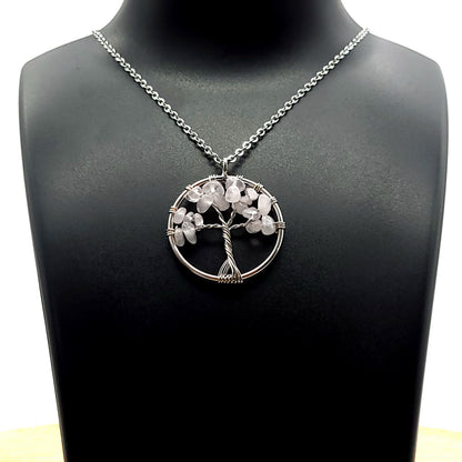 DIVERS COLLIERS + PENDENTIFS ARBRES DE VIE EN PIERRE QUARTZ ROSE - BIJOUX ARTISANAUX, UNIQUES & ORIGINAUX