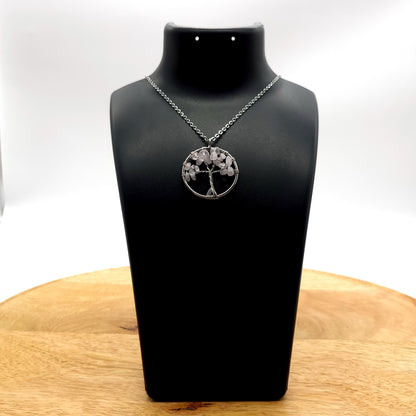 DIVERS COLLIERS + PENDENTIFS ARBRES DE VIE EN PIERRE QUARTZ ROSE - BIJOUX ARTISANAUX, UNIQUES & ORIGINAUX
