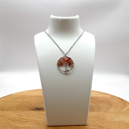 DIVERS COLLIERS + PENDENTIFS ARBRES DE VIE EN PIERRE AGATE ROUGE ORANGÉE - BIJOUX ARTISANAUX, UNIQUES & ORIGINAUX