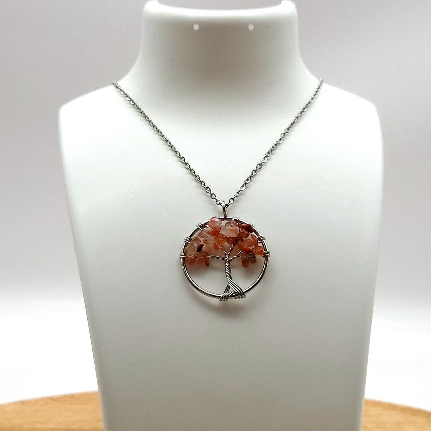 DIVERS COLLIERS + PENDENTIFS ARBRES DE VIE EN PIERRE AGATE ROUGE ORANGÉE - BIJOUX ARTISANAUX, UNIQUES & ORIGINAUX