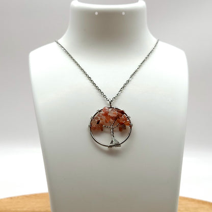 DIVERS COLLIERS + PENDENTIFS ARBRES DE VIE EN PIERRE AGATE ROUGE ORANGÉE - BIJOUX ARTISANAUX, UNIQUES & ORIGINAUX