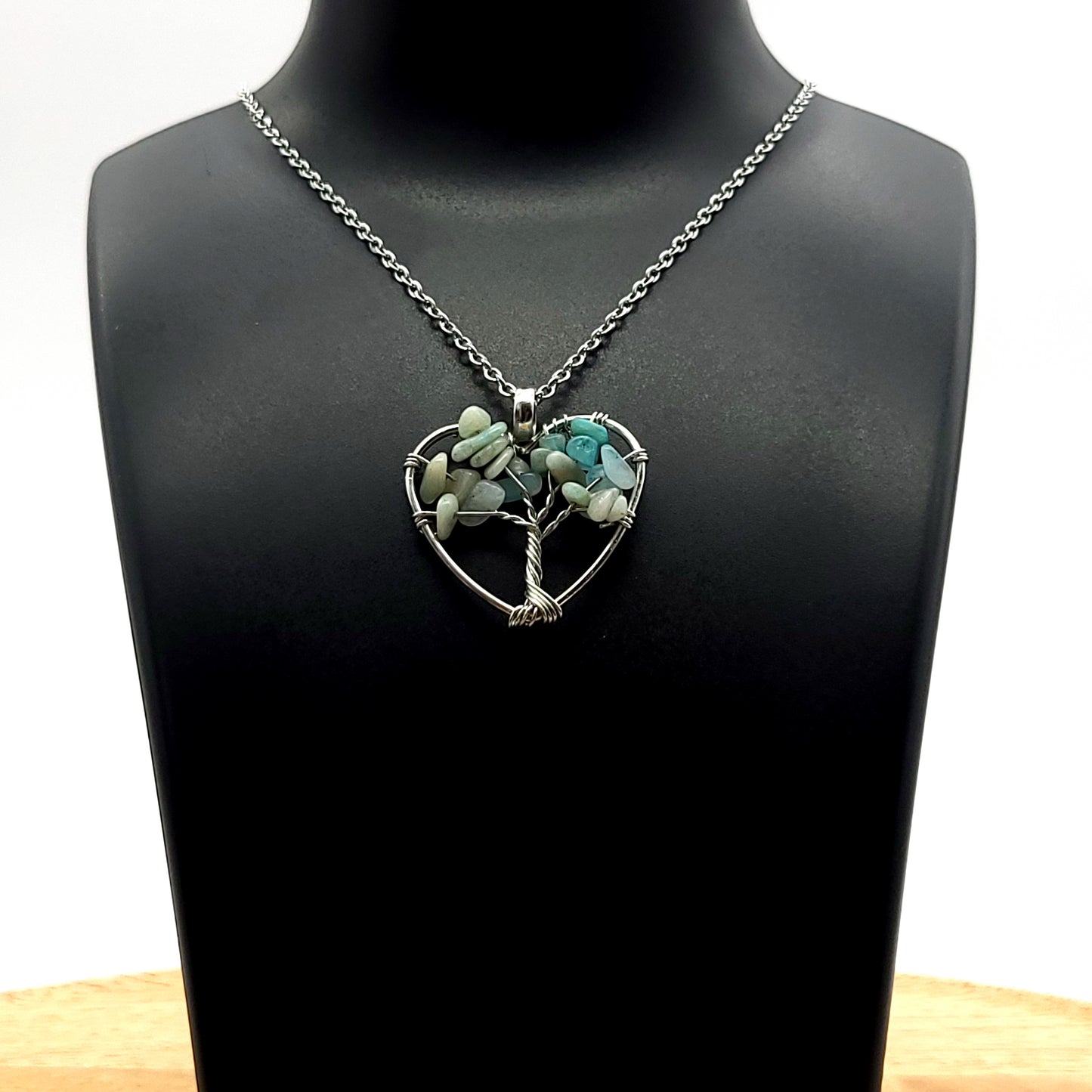 DIVERS COLLIERS + PENDENTIFS ARBRES DE VIE EN PIERRE AMAZONITE - BIJOUX ARTISANAUX, UNIQUES & ORIGINAUX