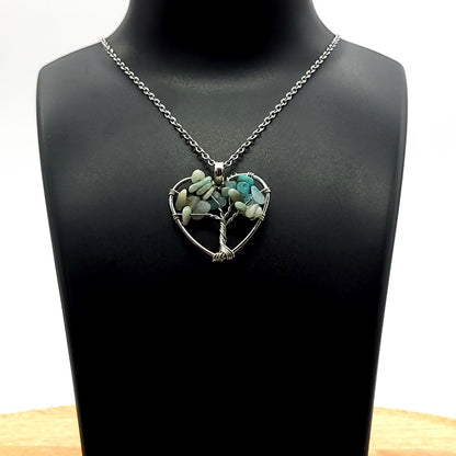 DIVERS COLLIERS + PENDENTIFS ARBRES DE VIE EN PIERRE AMAZONITE - BIJOUX ARTISANAUX, UNIQUES & ORIGINAUX