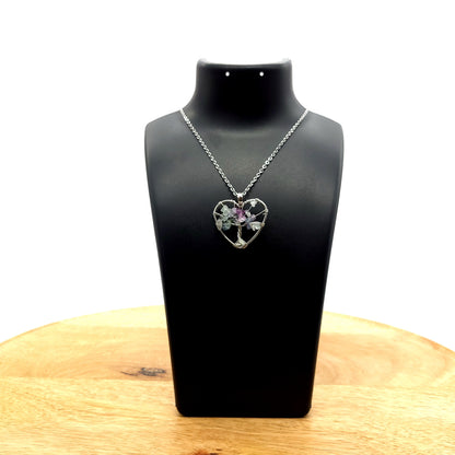 DIVERS COLLIERS + PENDENTIFS ARBRES DE VIE EN PIERRE DE FLUORINE - BIJOUX ARTISANAUX, UNIQUES & ORIGINAUX