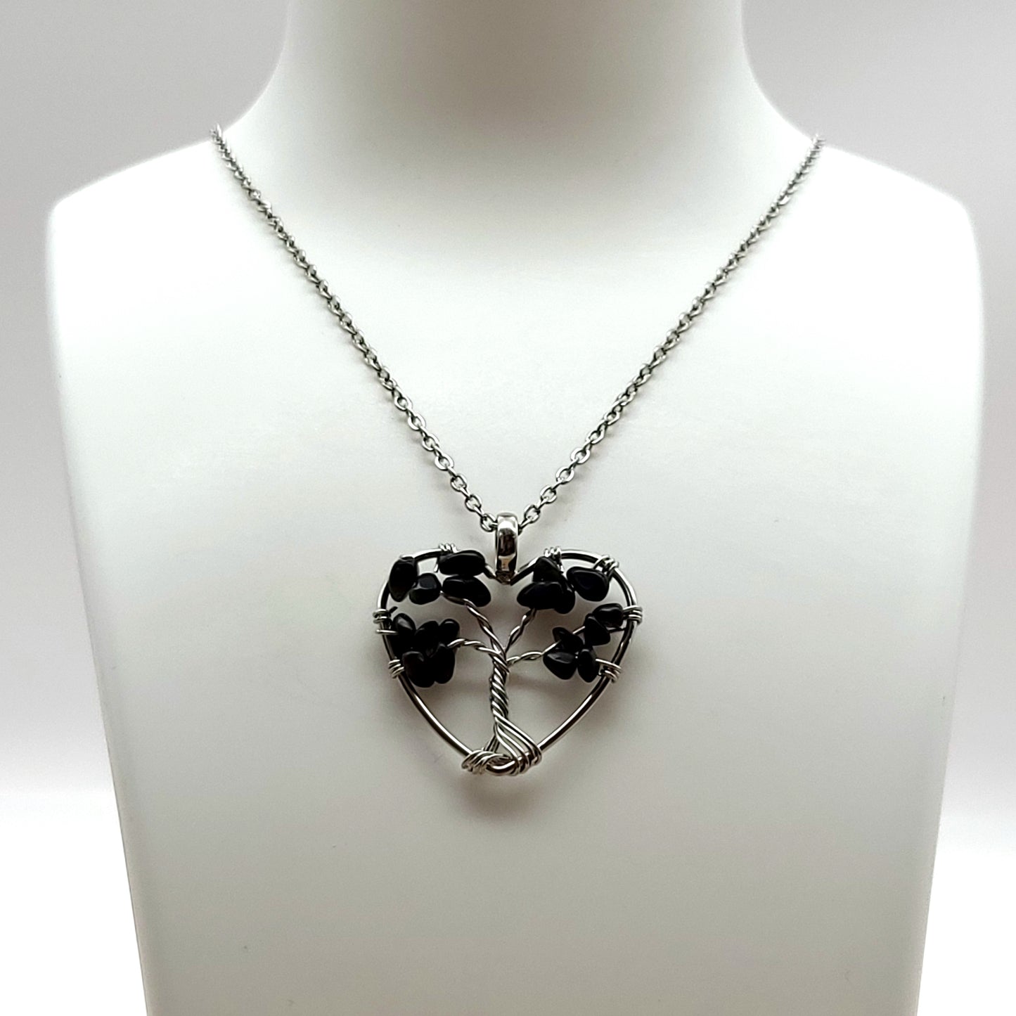 DIVERS COLLIERS + PENDENTIFS ARBRES DE VIE EN PIERRE ONYX NOIR - BIJOUX ARTISANAUX, UNIQUES & ORIGINAUX