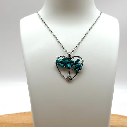 DIVERS COLLIERS + PENDENTIFS ARBRES DE VIE EN PIERRE DE TURQUOISE - BIJOUX ARTISANAUX, UNIQUES & ORIGINAUX