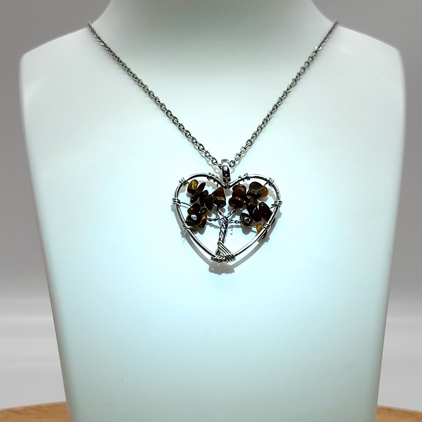 DIVERS COLLIERS + PENDENTIFS ARBRES DE VIE EN PIERRE OEIL DU TIGRE - BIJOUX ARTISANAUX, UNIQUES & ORIGINAUX