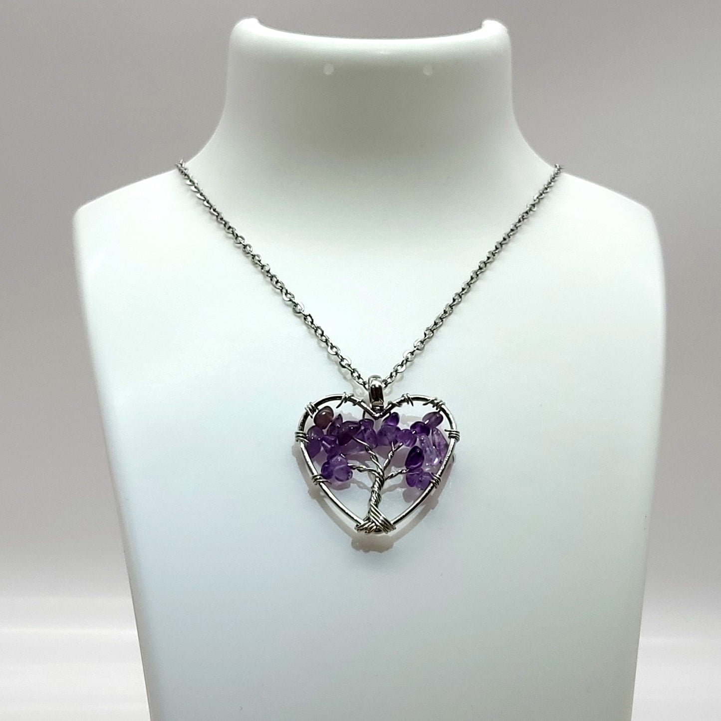 DIVERS COLLIERS + PENDENTIFS ARBRES DE VIE EN  PIERRE AMÉTHYSTE - BIJOUX ARTISANAUX, UNIQUES & ORIGINAUX